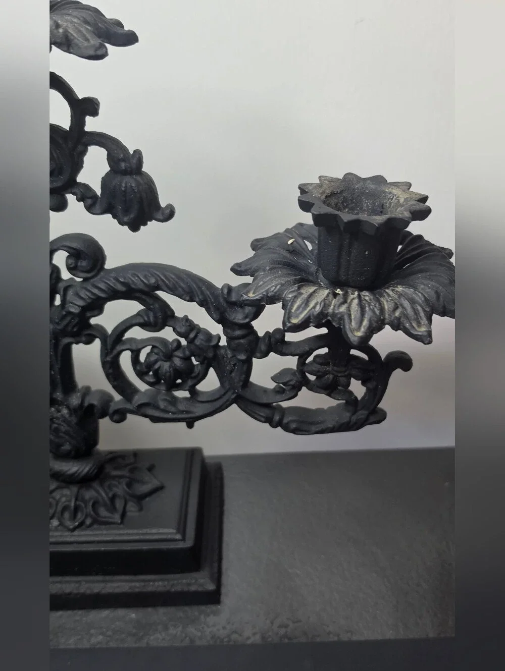 Ornate Black Metal 3-Arm Candelabra Candle Holder